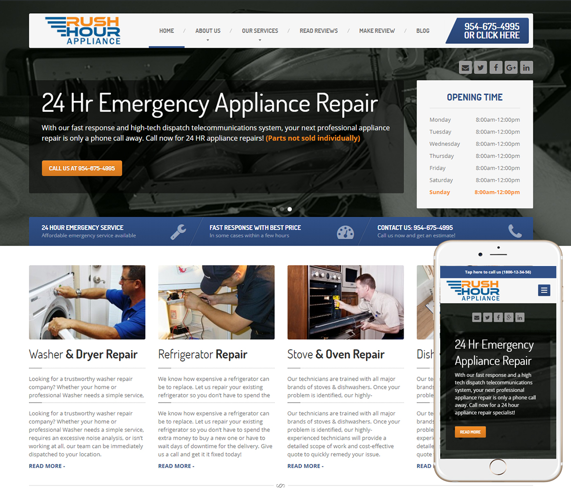Appliance Repair Website Design WW Web Design Studios