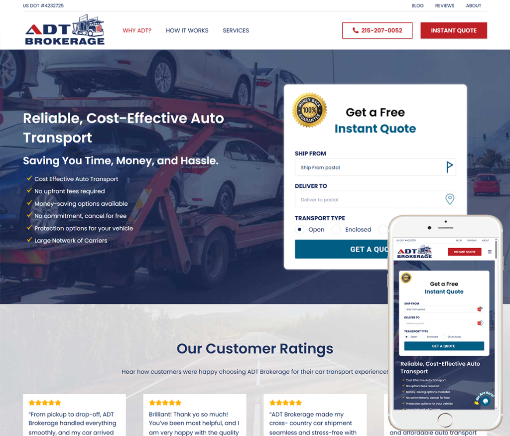 Auto Transport Broker Website Design
